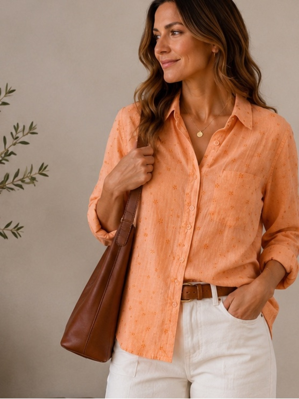 Carbon2Cobalt Linen Blend Embroidered Button Front‎ Shirt